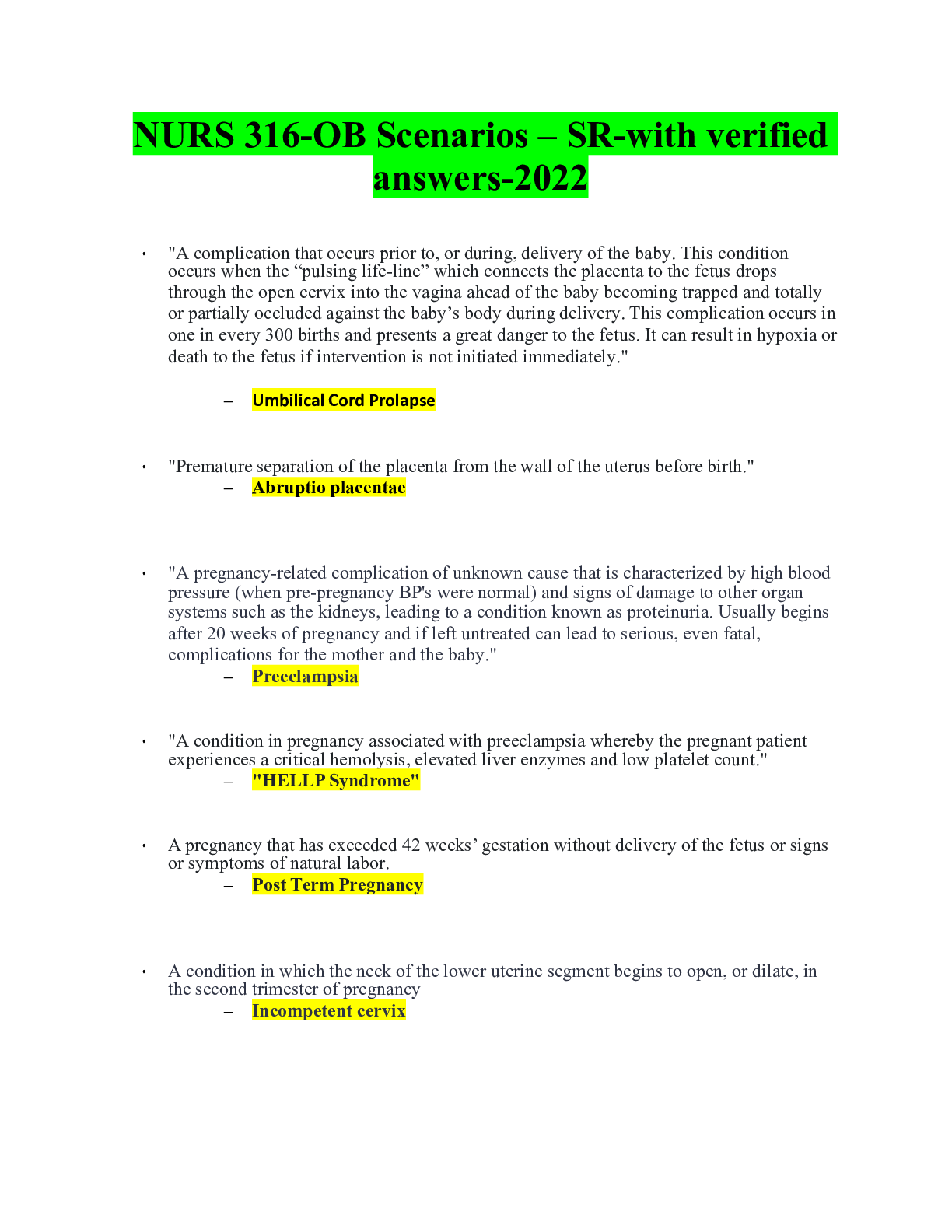 Preview of NURS 316-OB Scenarios – SR-with verified answers-2022